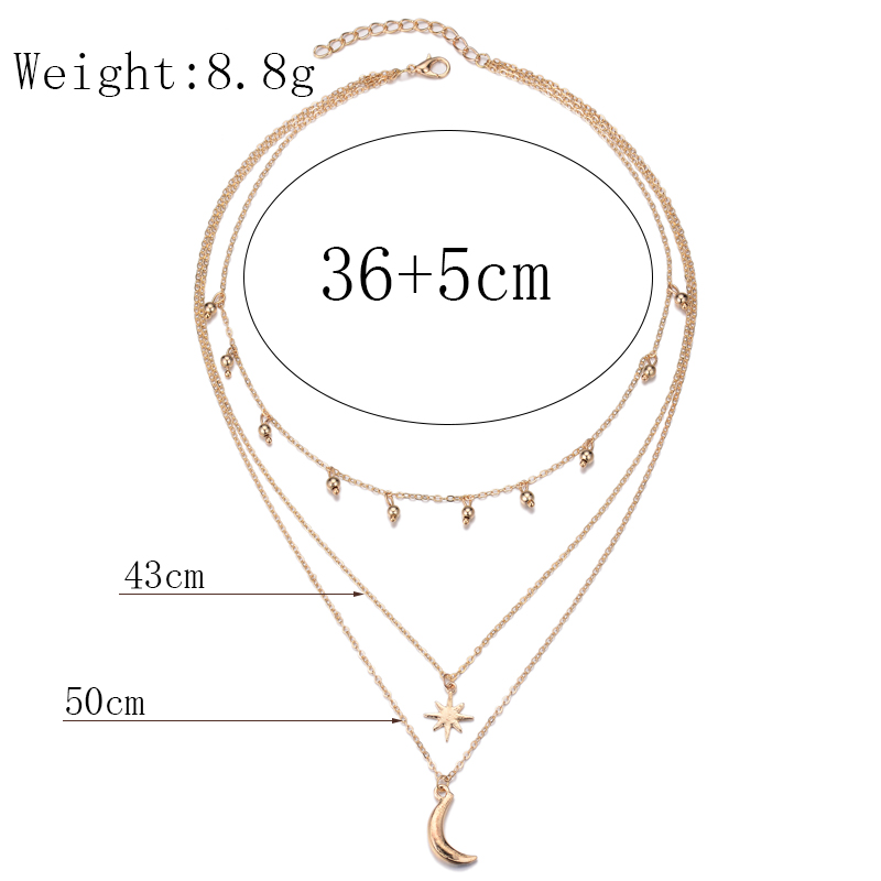 2022 New Fashion Gold-Plated Moon Star Pendant Multi-Layer Necklace