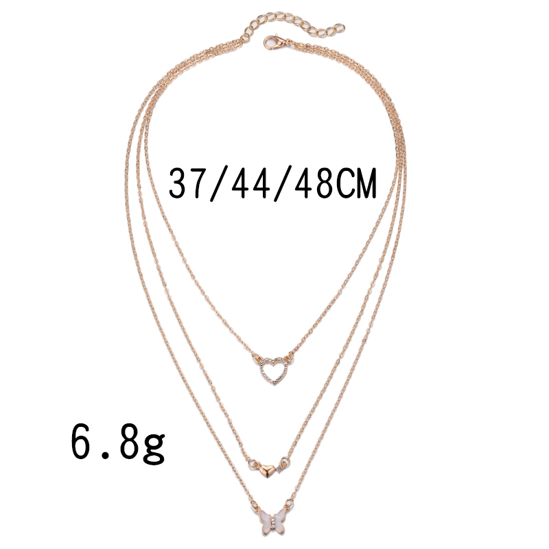 New Fashion Heart Butterfly Pendant Rhinestone Inlaid Multi-Layer Necklace for Women