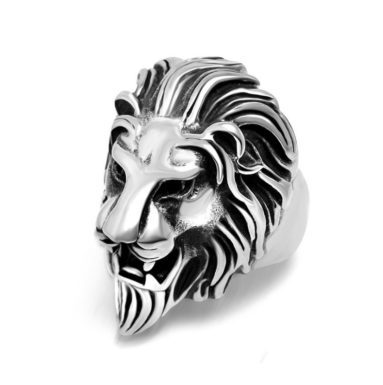 Retro Fashion Simple Geometric Lionu0027s Head Shape Men Alloy Ring