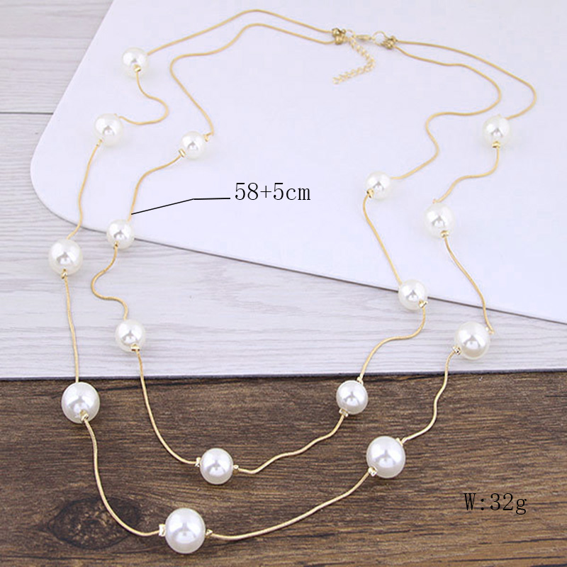 Fashion Simple Double-Layer Pearl Beaded Clavicle Chain Necklace