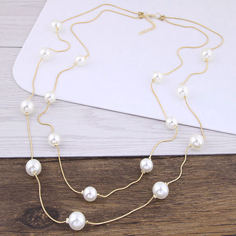 Fashion Simple Double-Layer Pearl Beaded Clavicle Chain Necklace