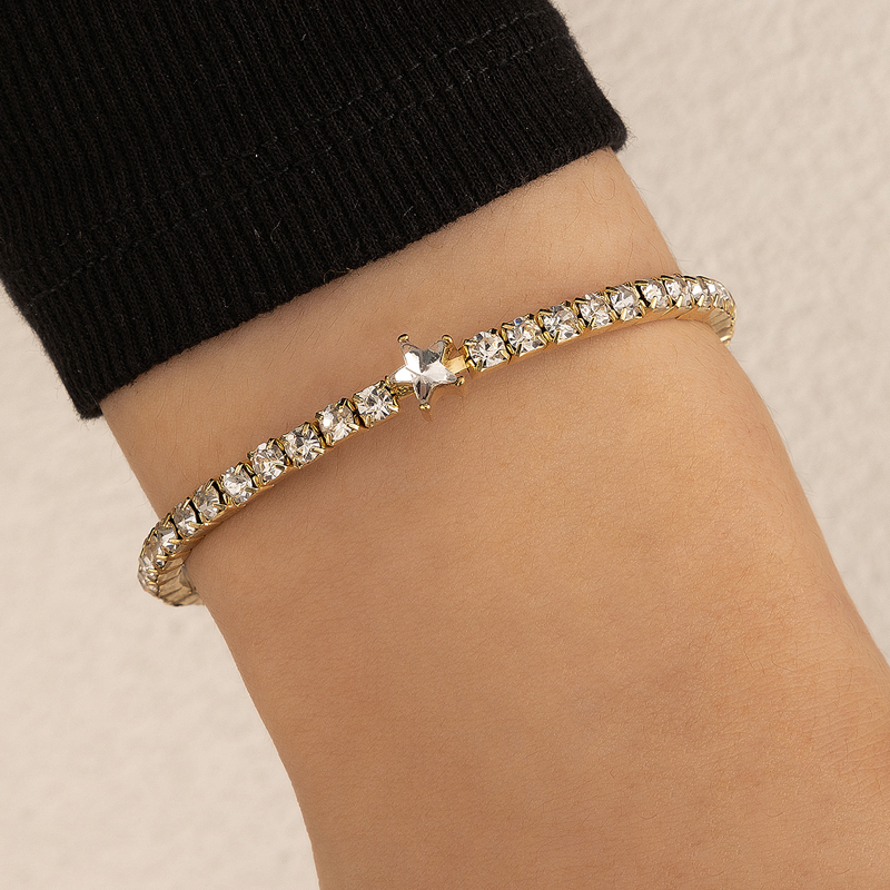 Simple Jewelry Heart Shaped Simple Single-Layer Alloy Rhinestone Bracelet