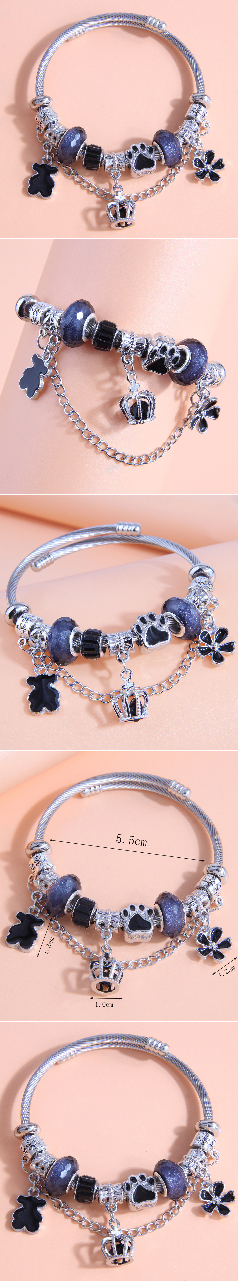 Fashion Metal Simple Bear Crown Flower Pendant Beaded Bracelet