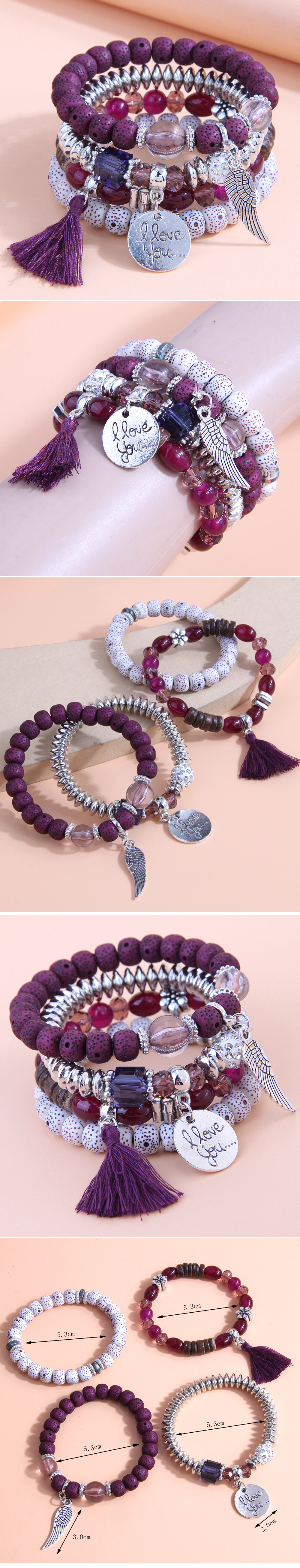 Fashion Simple Wild Disc Heart Wings Tassel Multilayer Bracelet