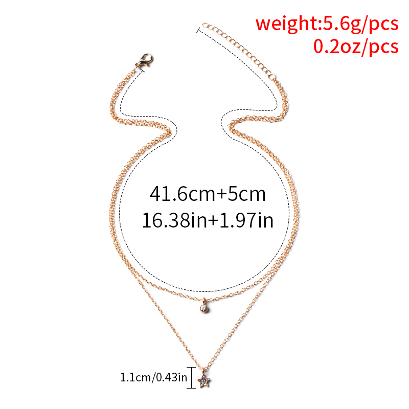 Fashion Simple Star Pendant Rhinestone Inlaid Multi-Layer Necklace Women