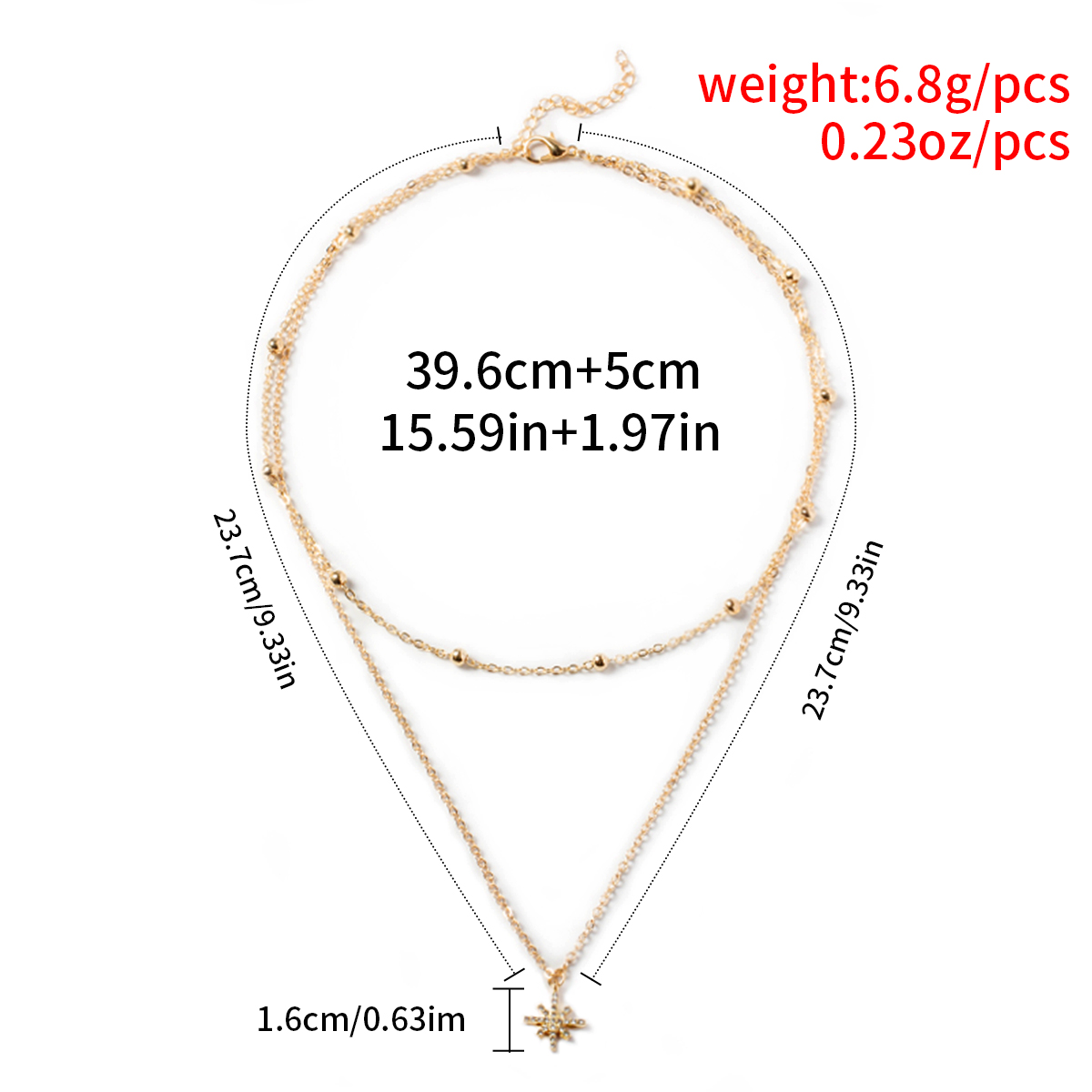 Fashion Gold-Plated Rhinestone Inlaid Star Pendant Multi-Layer Necklace for Women