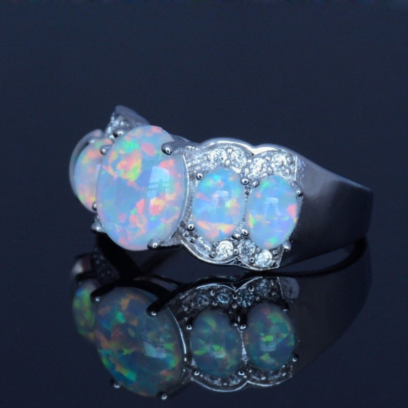 Fashion Elegant Rhinestone Big Opal Inlaid Alloy Ring