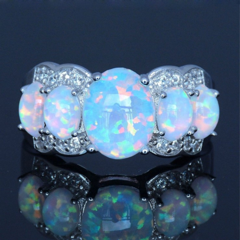 Fashion Elegant Rhinestone Big Opal Inlaid Alloy Ring