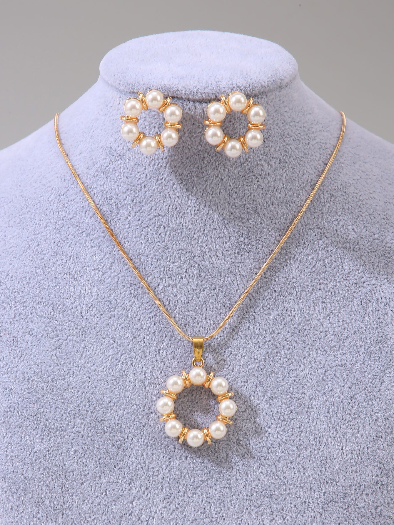 Glam Geometric Metal Artificial Pearl Rhinestone Necklace