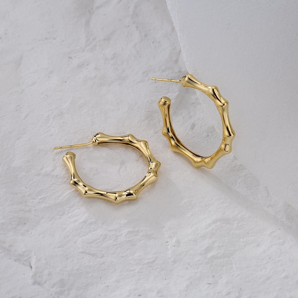 new style retro Bamboo Copper Plating 18K Gold C-Shaped Earrings
