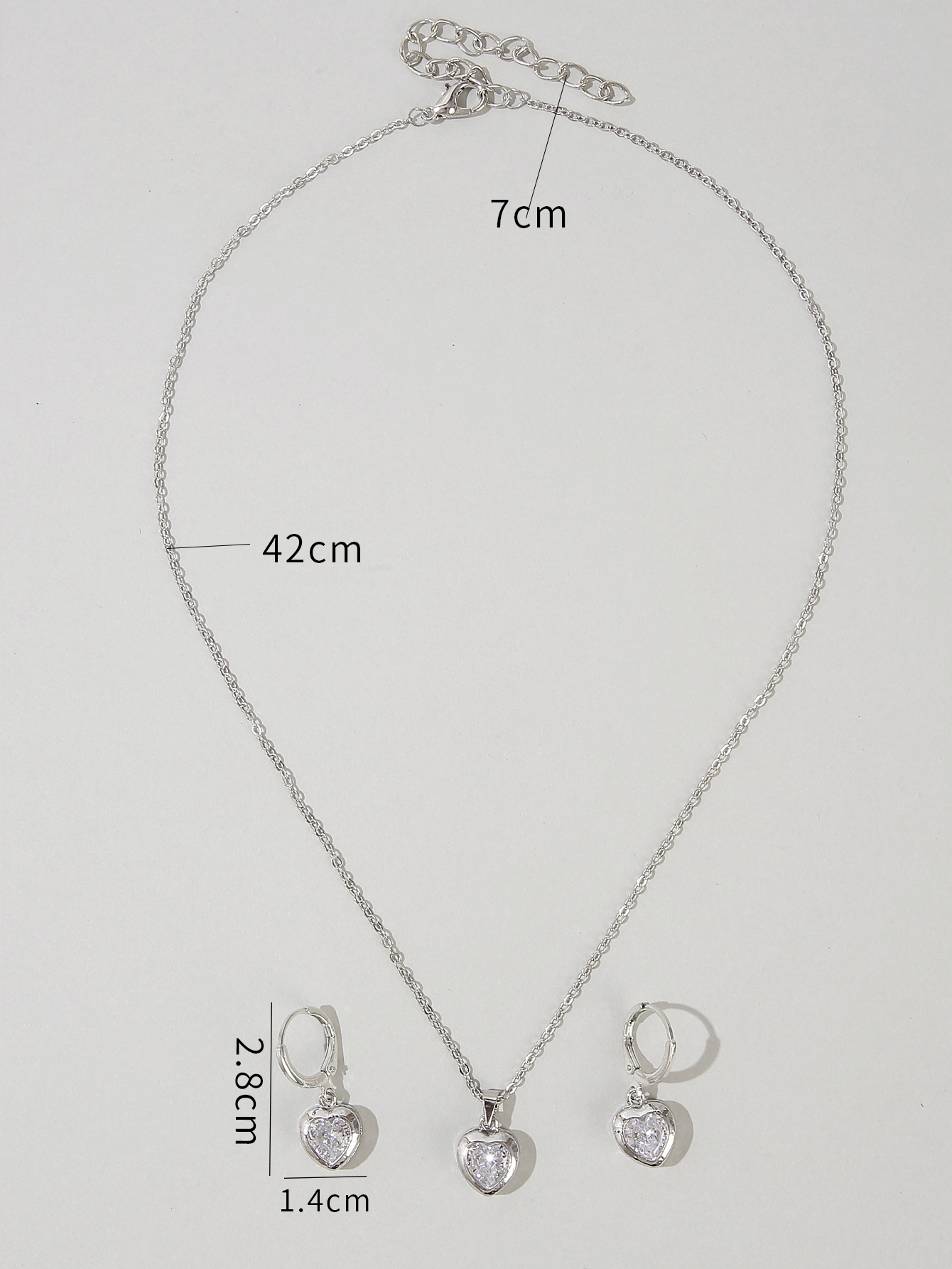 Shiny Heart Shape Alloy Artificial Diamond Earrings Necklace 1 Set