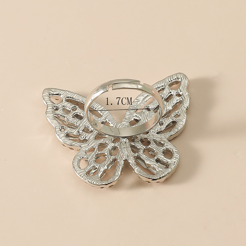 New Fashion Hollowed-out Butterfly Full Diamond Gem Insect Alloy Ring