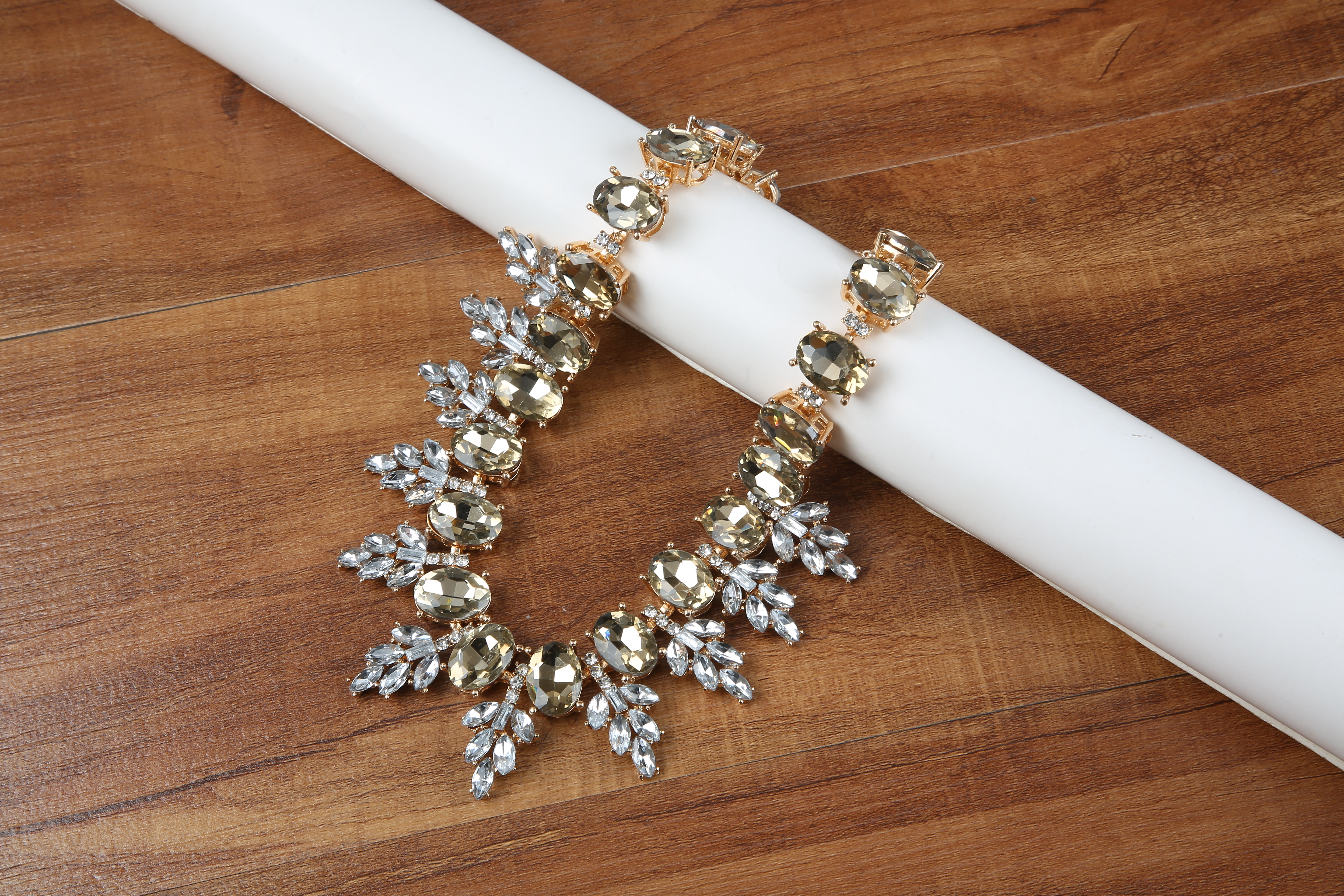 Glam Geometric Alloy Zircon Earrings Necklace