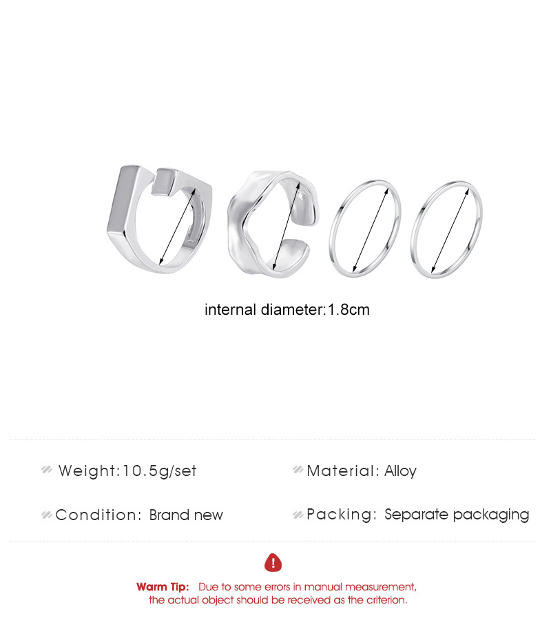 Simple style geometric irregular alloy Open Ring Four-Piece Set