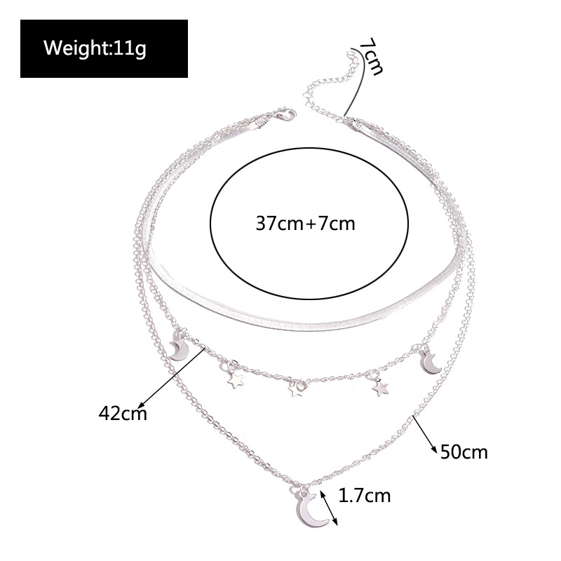 Fashion Ornament Flat Simple Alloy Star Moon Multi-Layer Pendant Necklace