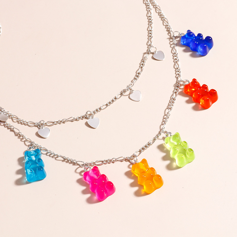 Fashion Jewelry Disco Jumping Multi-Layer Colorful Bear Necklace