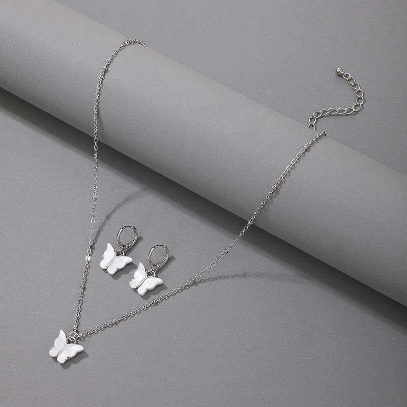 Fashion Simple Butterfly Geometric Cartoon Animal Alloy Earrings Necklace Set