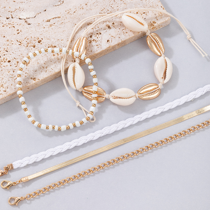 Fashion Beach Ornament Shell Braid Rope Five-Layer Anklet Stringed Alloy Foot Ornaments