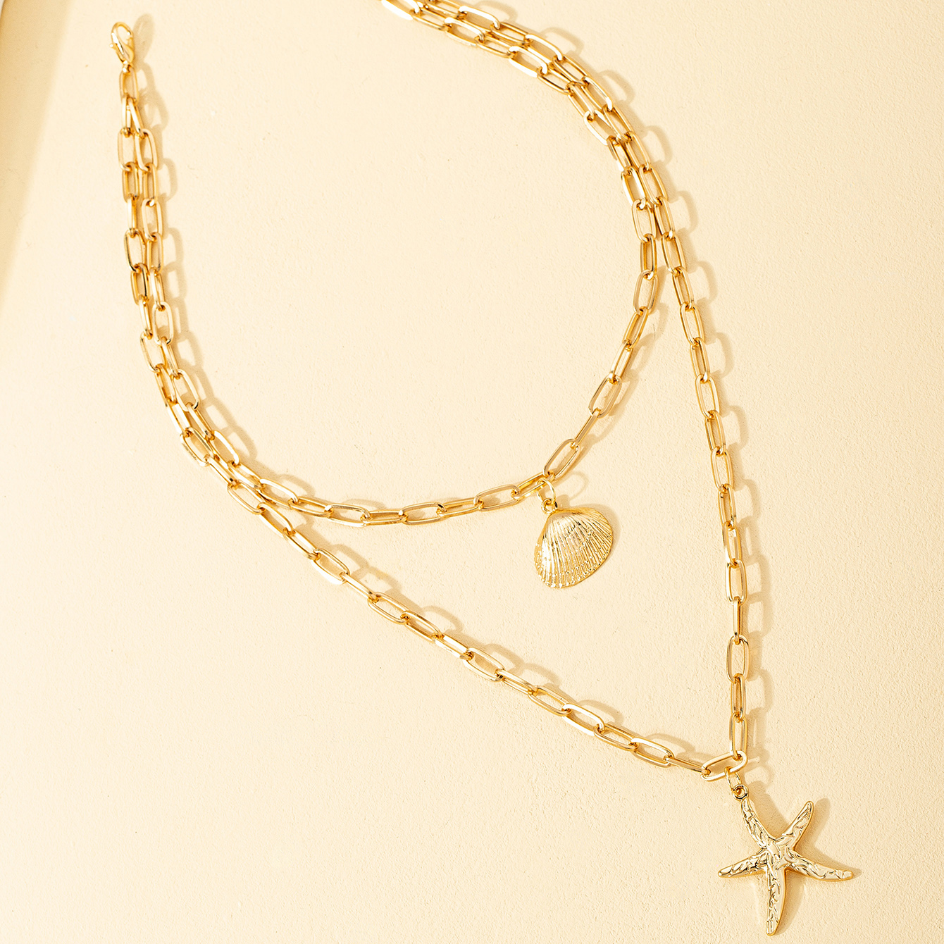 Fashion Simple Shell Starfish Pendant Double-layer Clavicle Chain Alloy Necklace