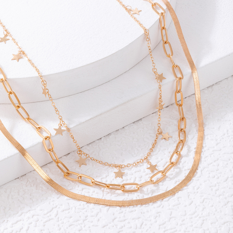 Fashion Simple round Three-Layer Geometric Star Chain Alloy Necklace