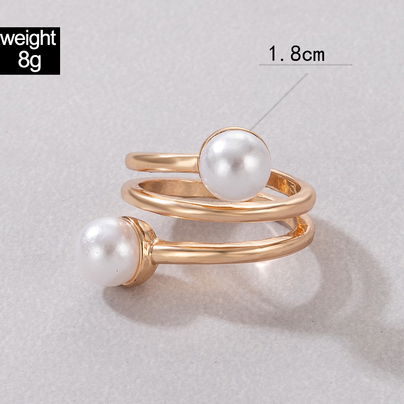 New Fashion Simple Geometric Inlaid Pearl Multi-layer Alloy Ring