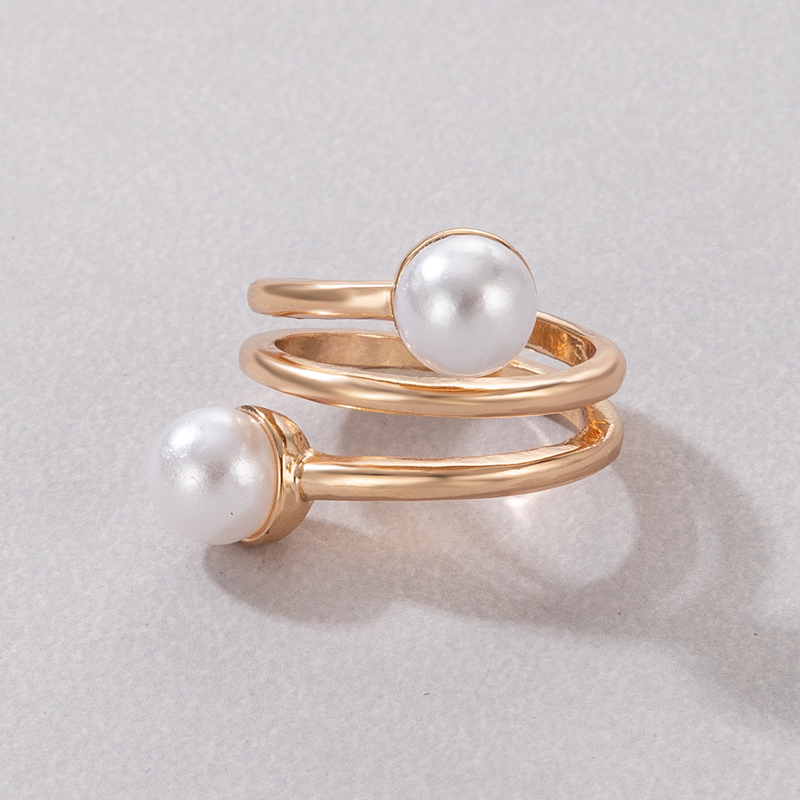 New Fashion Simple Geometric Inlaid Pearl Multi-layer Alloy Ring