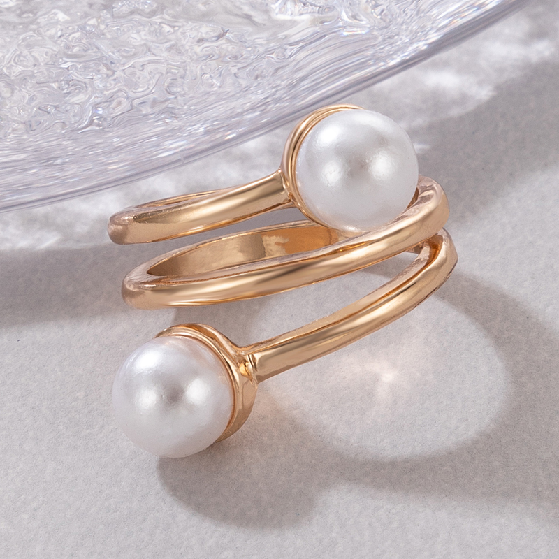 New Fashion Simple Geometric Inlaid Pearl Multi-layer Alloy Ring