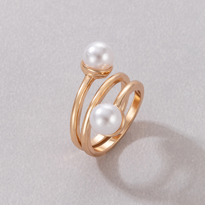 New Fashion Simple Geometric Inlaid Pearl Multi-layer Alloy Ring