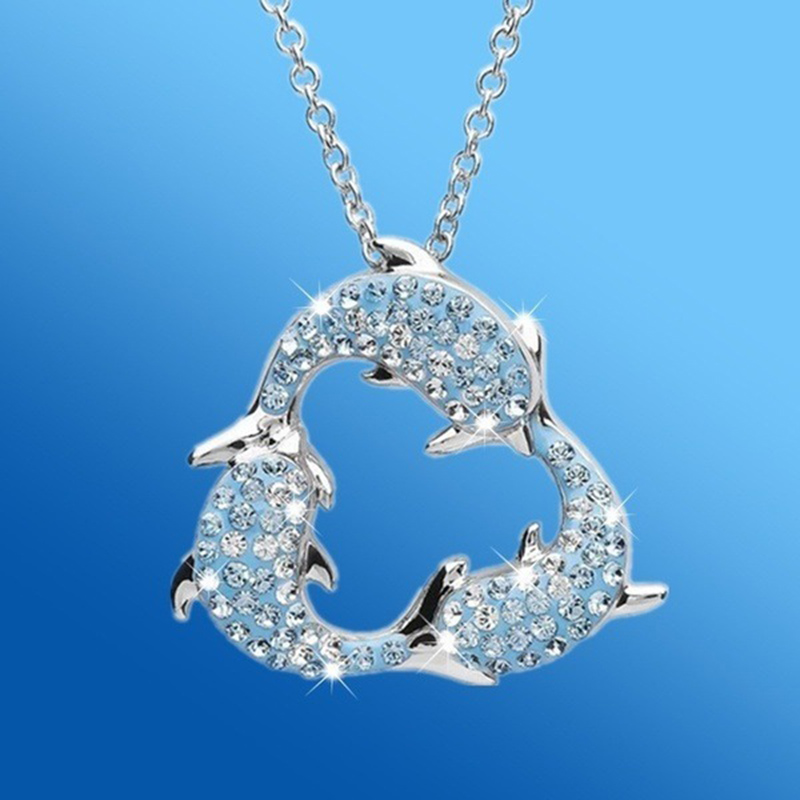 Fashion Popular solid color Rhinestone inlaid Dolphins Necklace