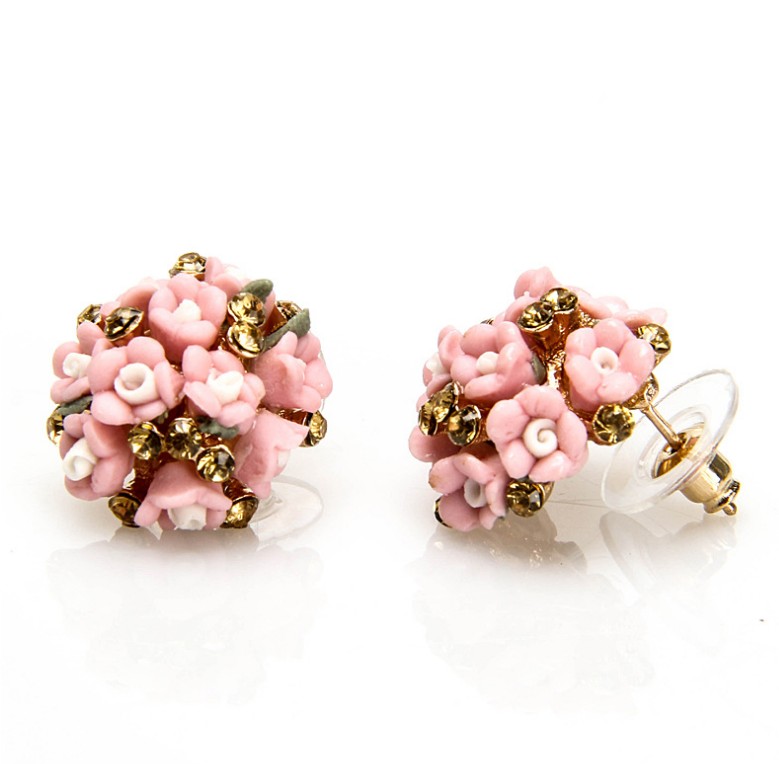 2022 New Fashion Ceramic Flower Shape Rhinestone Inlaid Earrings