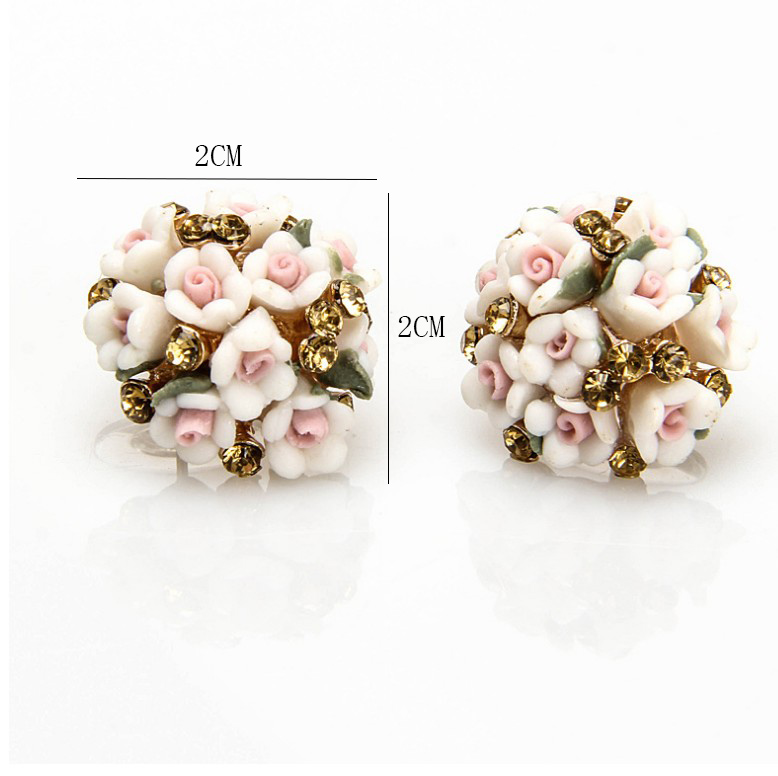 2022 New Fashion Ceramic Flower Shape Rhinestone Inlaid Earrings