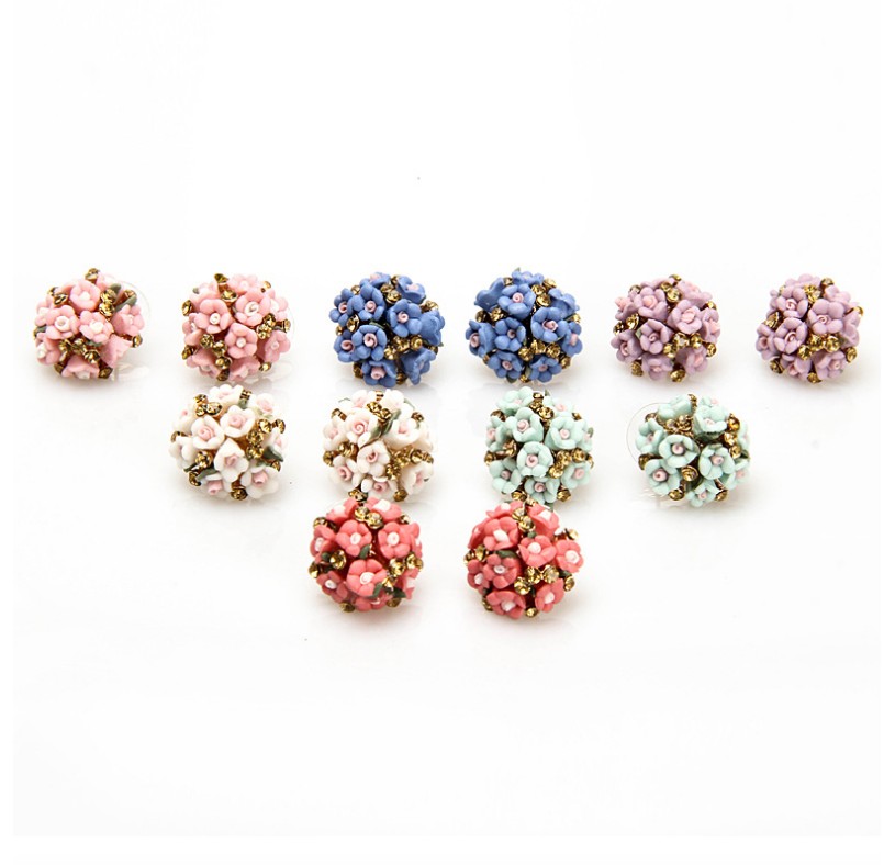 2022 New Fashion Ceramic Flower Shape Rhinestone Inlaid Earrings