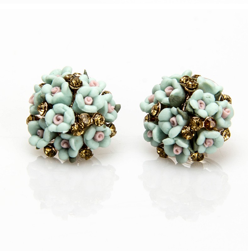 2022 New Fashion Ceramic Flower Shape Rhinestone Inlaid Earrings