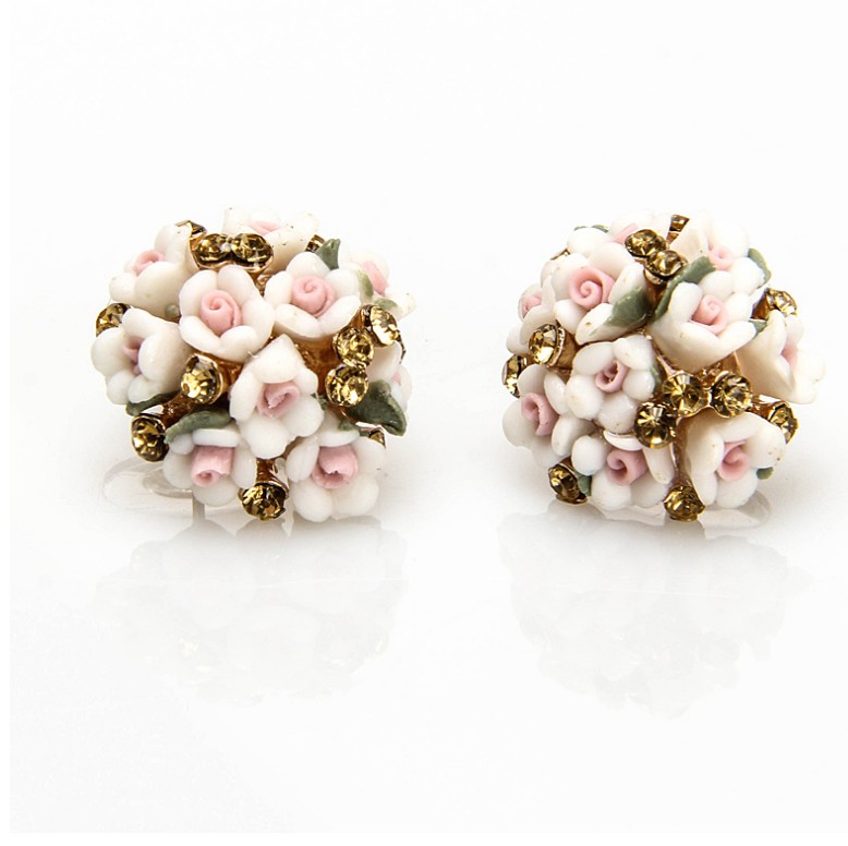 2022 New Fashion Ceramic Flower Shape Rhinestone Inlaid Earrings