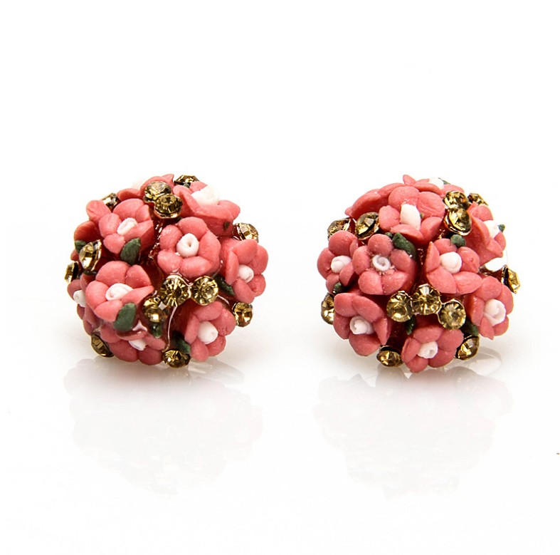 2022 New Fashion Ceramic Flower Shape Rhinestone Inlaid Earrings