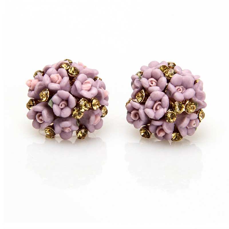 2022 New Fashion Ceramic Flower Shape Rhinestone Inlaid Earrings