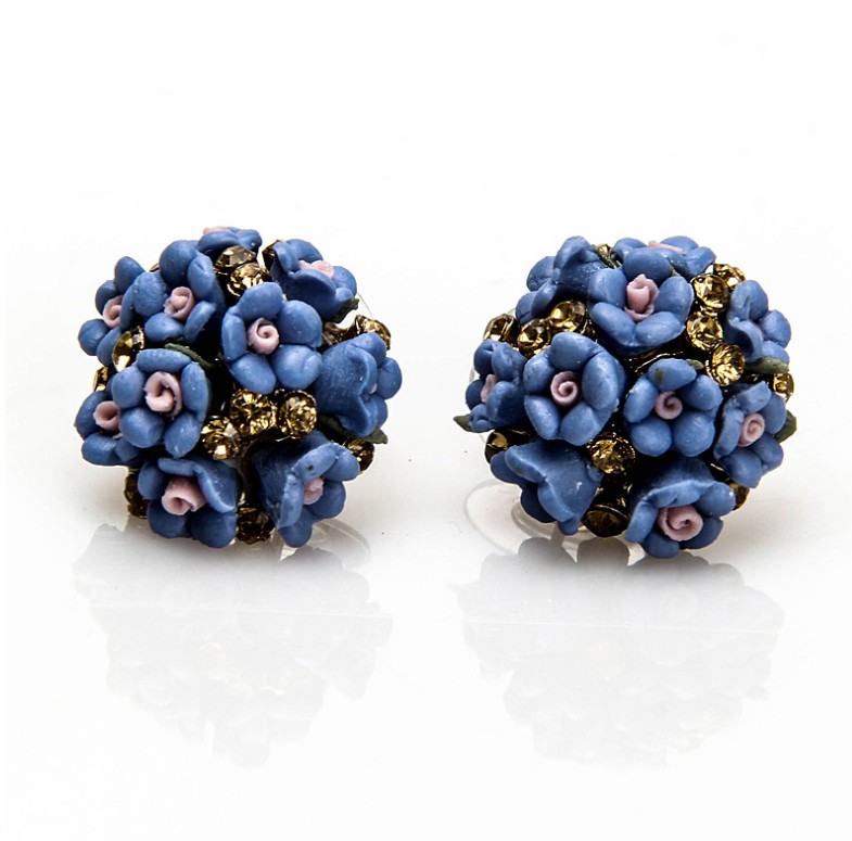 2022 New Fashion Ceramic Flower Shape Rhinestone Inlaid Earrings