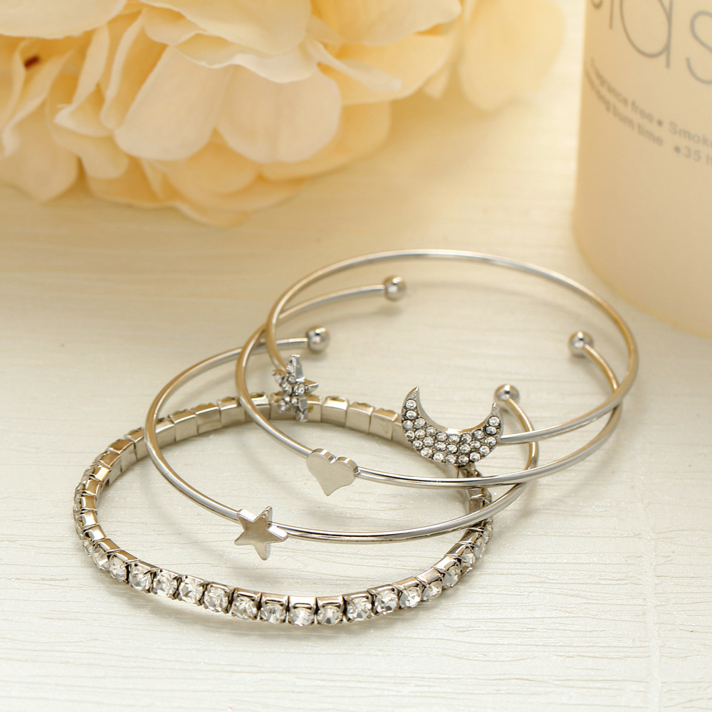 Fashion Star Moon Alloy Plating Rhinestone Bangle