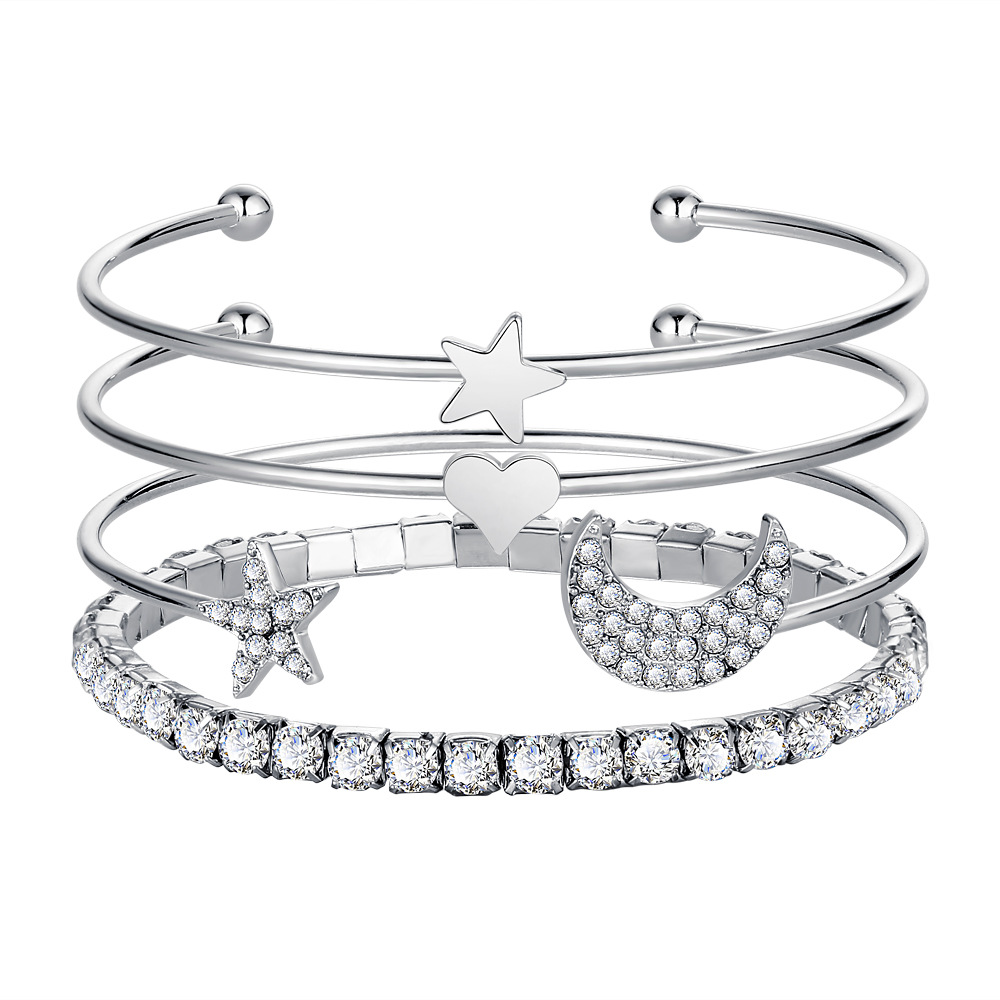 Fashion Star Moon Alloy Plating Rhinestone Bangle