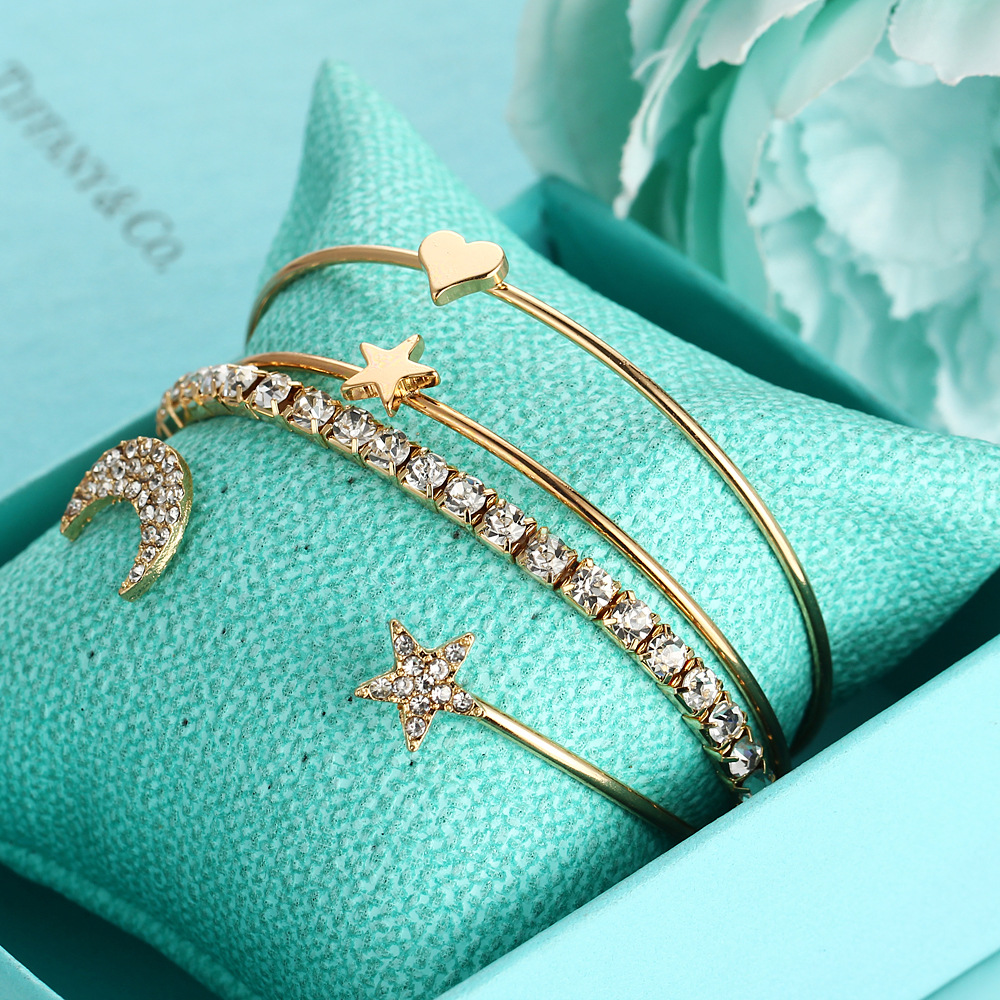 Fashion Star Moon Alloy Plating Rhinestone Bangle