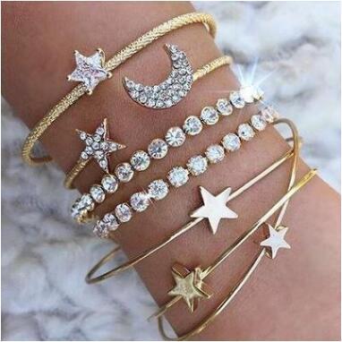 Fashion Star Moon Alloy Plating Rhinestone Bangle