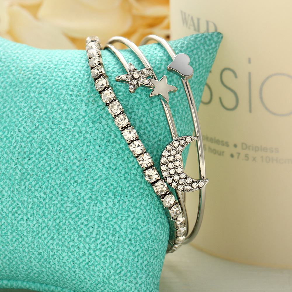 Fashion Star Moon Alloy Plating Rhinestone Bangle