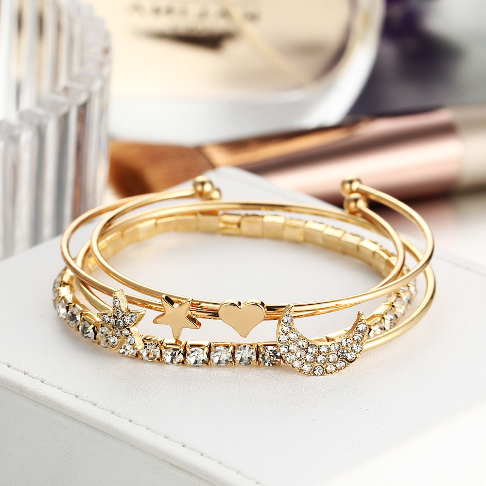 Fashion Star Moon Alloy Plating Rhinestone Bangle