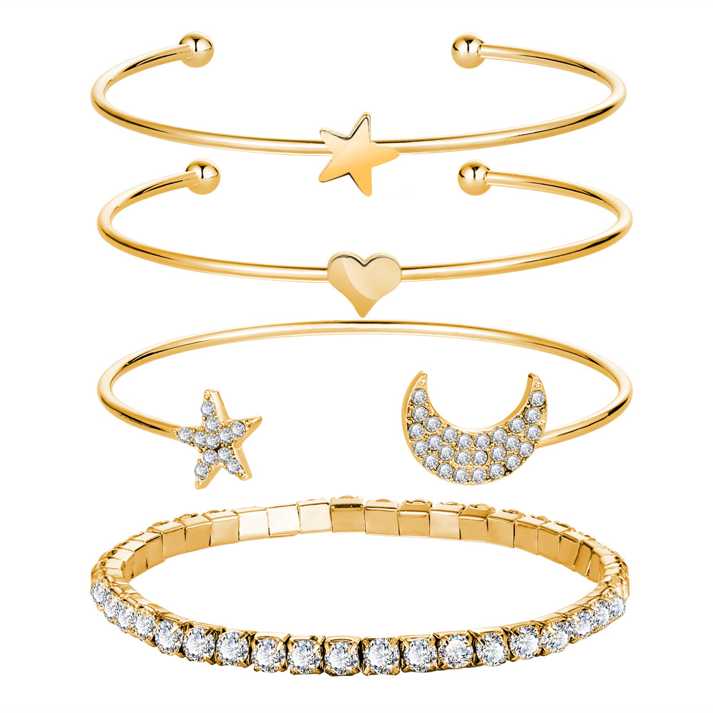 Fashion Star Moon Alloy Plating Rhinestone Bangle