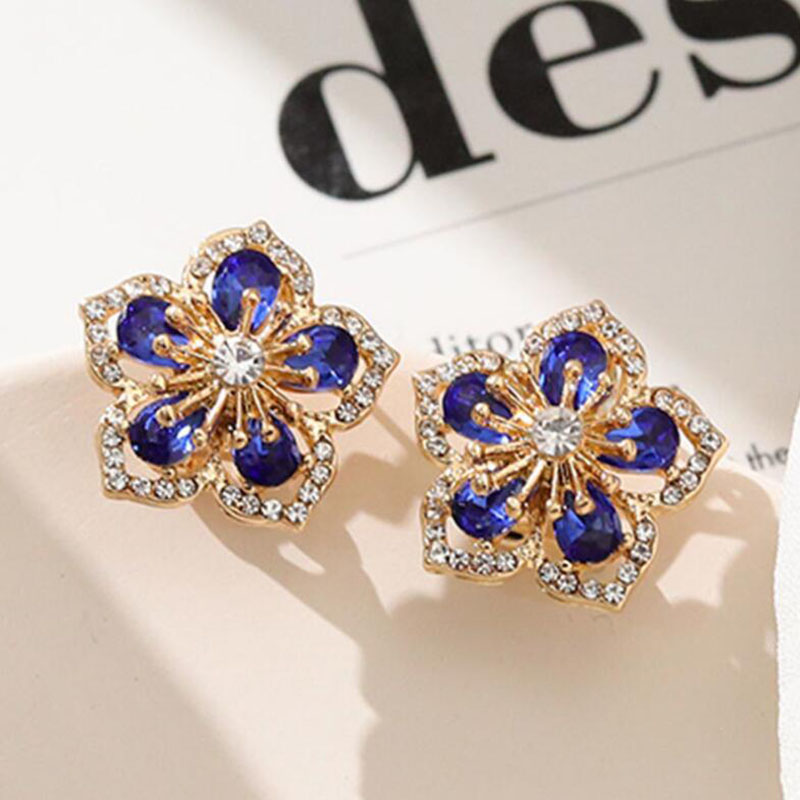 Fashion Delicate Peach Blossom Rhinestone Inlaid Earrings Women