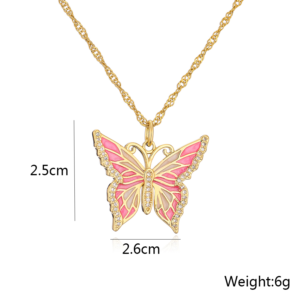 new style copper 18K Gold Plating Drop Oil Zircon Butterfly Pendant Necklace