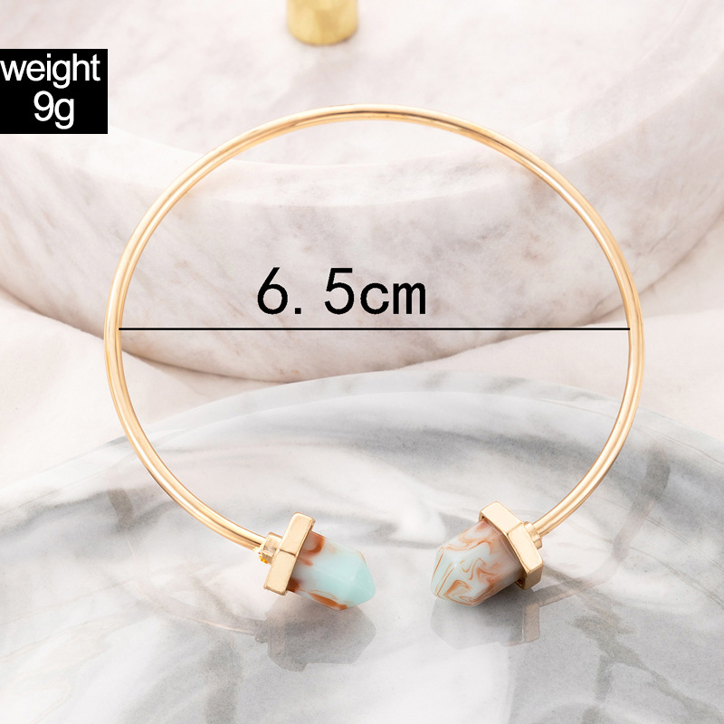 Fashion Simple Natural Stone Imitated Inlaid Hexagonal Prism Open Alloy Bracelet