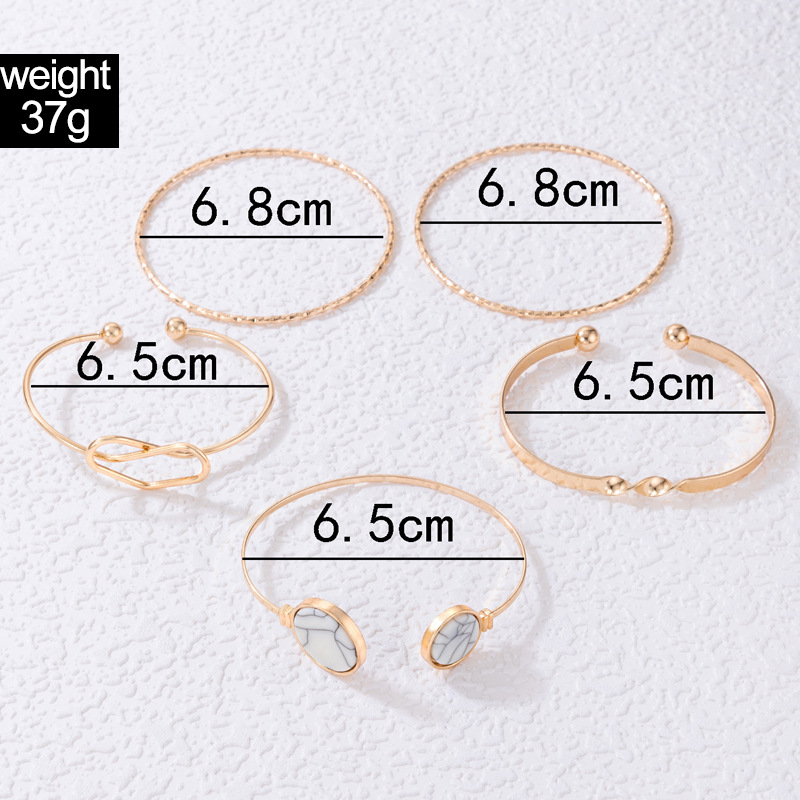 Fashion Ethnic Style Imitation Marble Inlaid Heart Geometric Alloy Bracelet Five-Piece Set