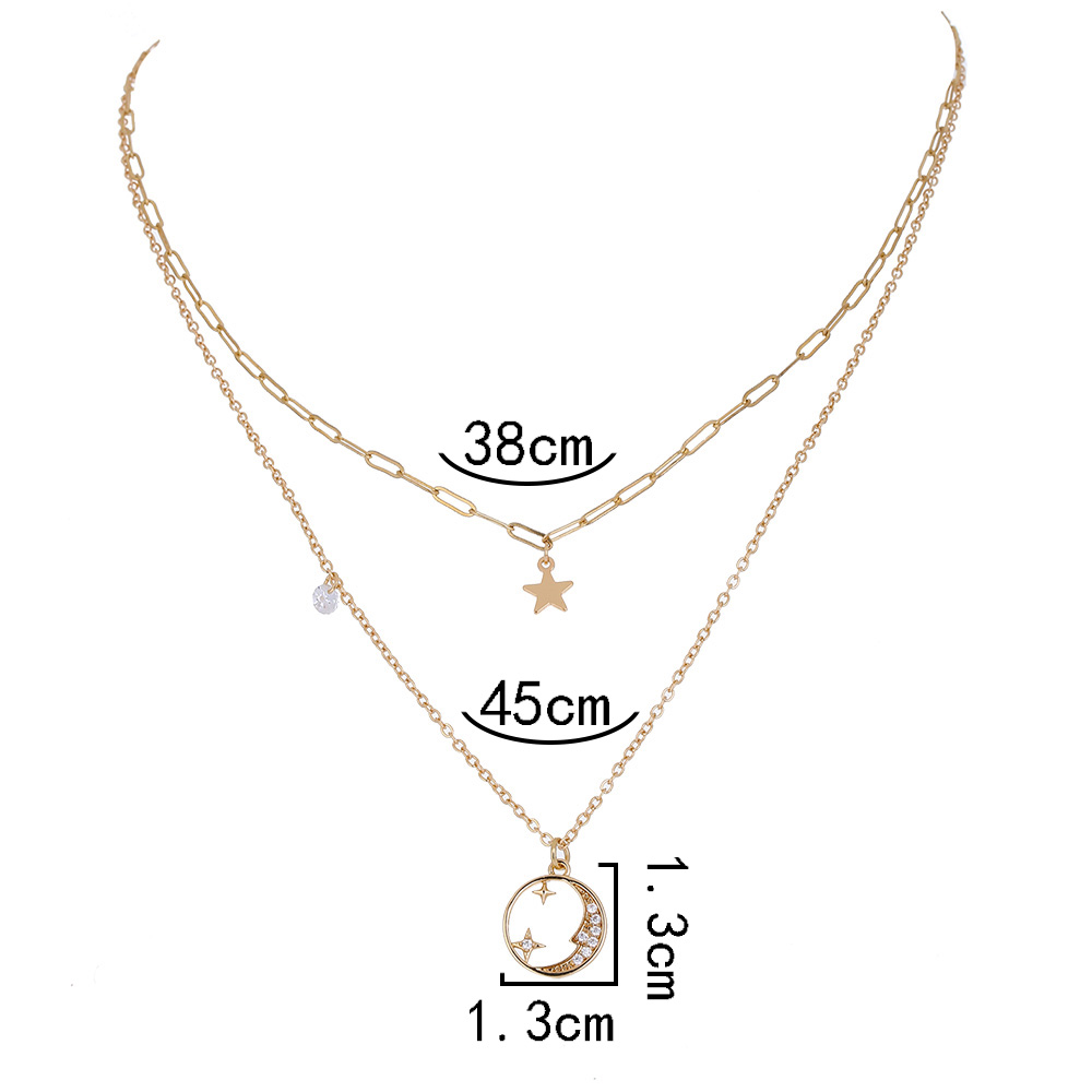 alloy Double Layer Chain Geometric Moon Chain Alloy Necklace