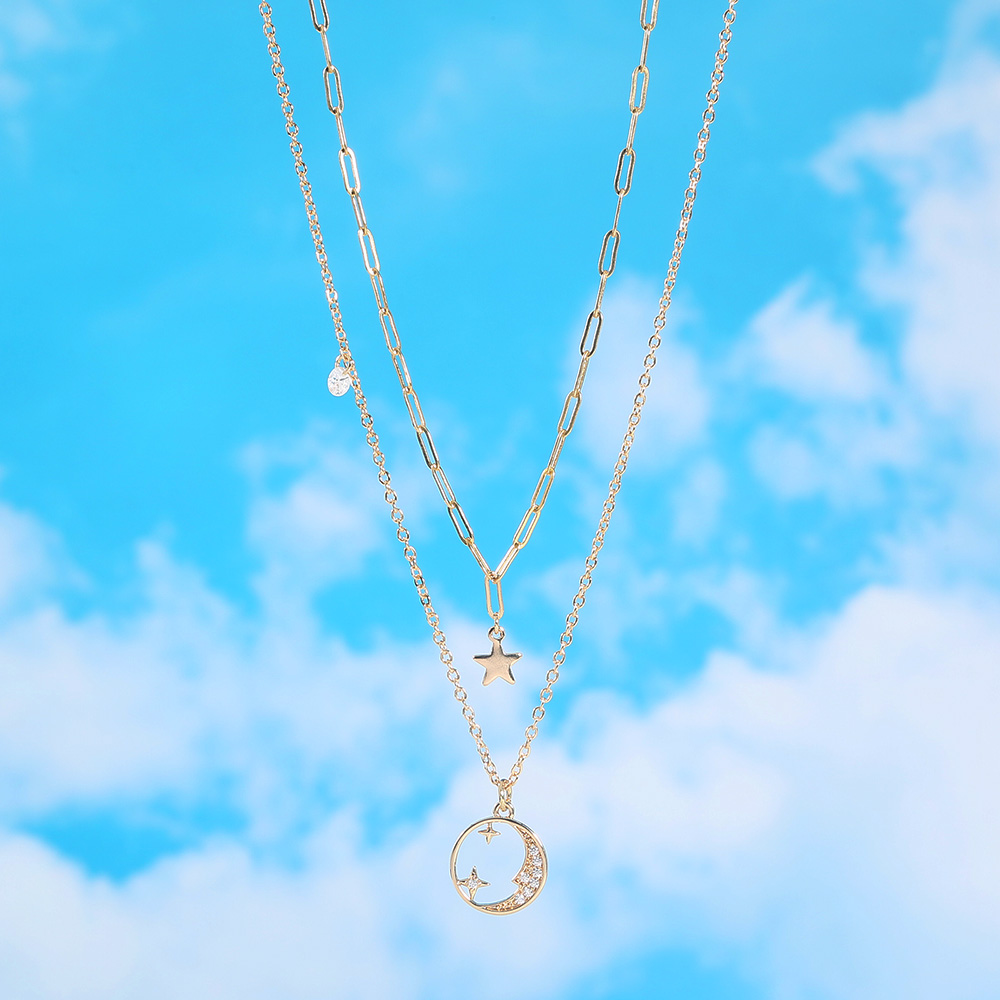 alloy Double Layer Chain Geometric Moon Chain Alloy Necklace